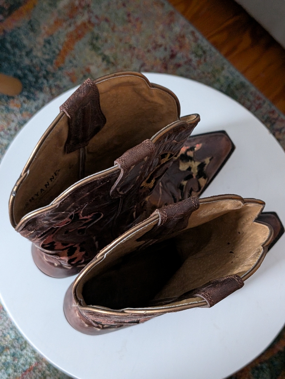 Shyanne Brown Leather Western Boots Leopard Inlay Made in Mexico Size 6 - Picture 6 of 8